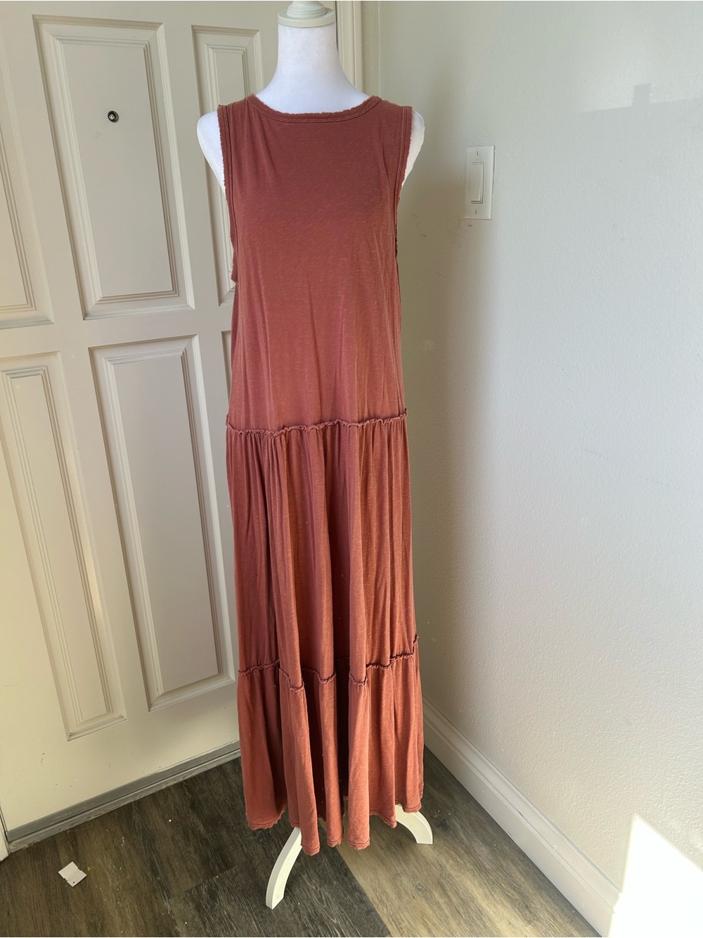 Aerie Rust Terracotta Tiered Maxi Dress Size Large